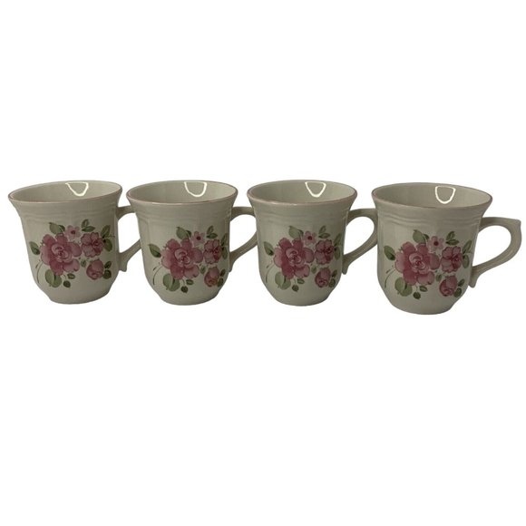 Gibson Pink Floral Pattern Coffee Tea Cups Pink Flowers Replacements Set Of 4 - Picture 2 of 8